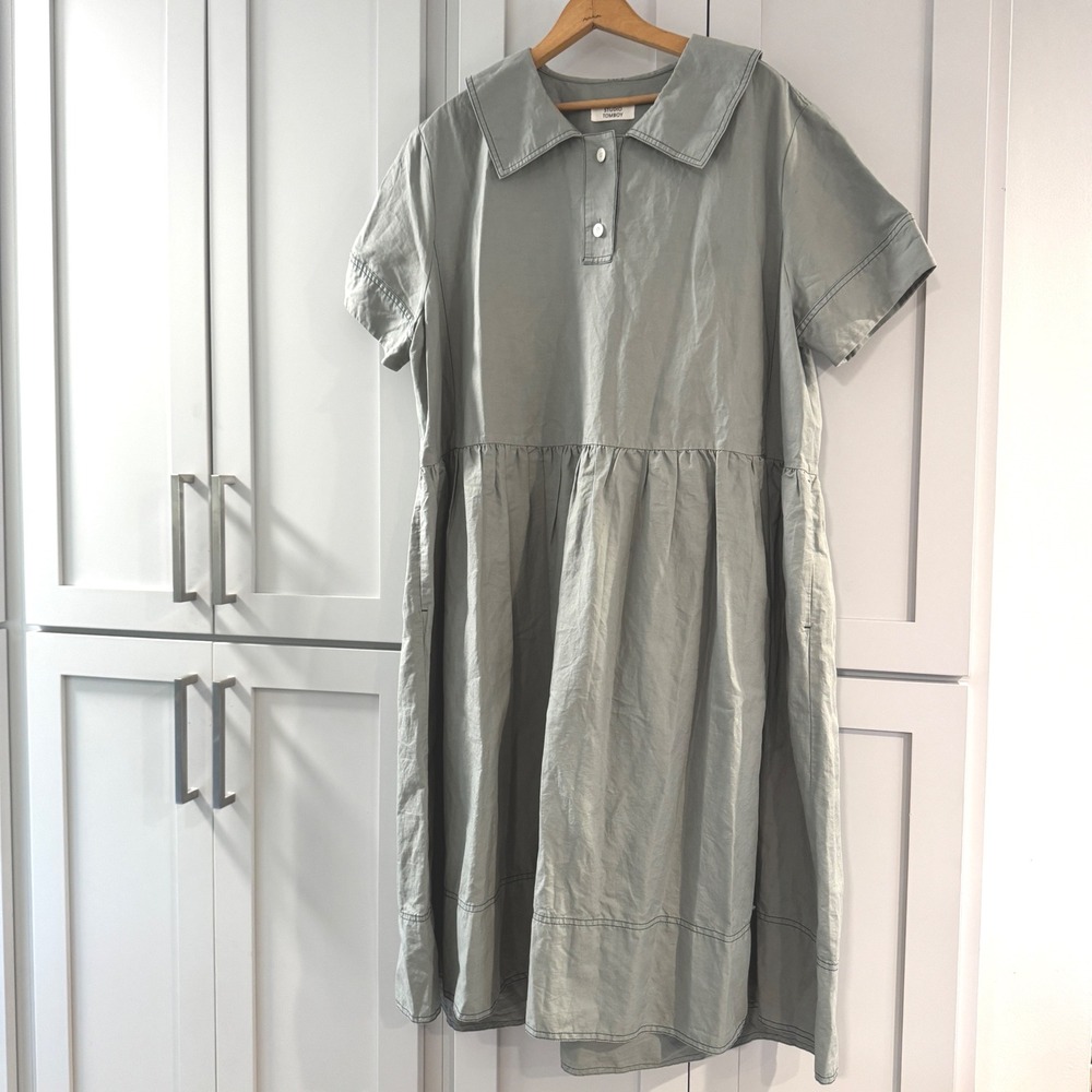 STUDIO TOMBOY Collar-Pointed‎ Midi Dress Drop Waist Sage Green One Size